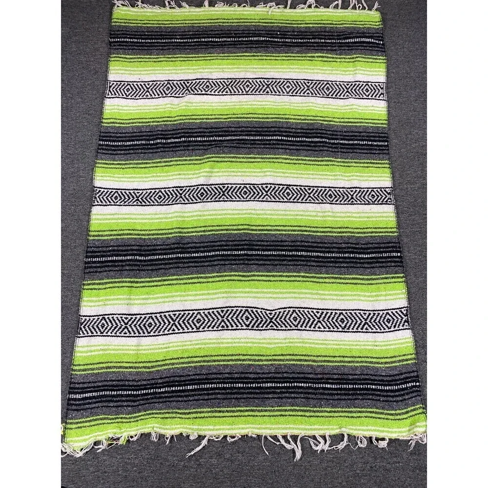 Vintage Navajo Style Hand Made Mexican Blanket with Fringes Frank’s Multicolor